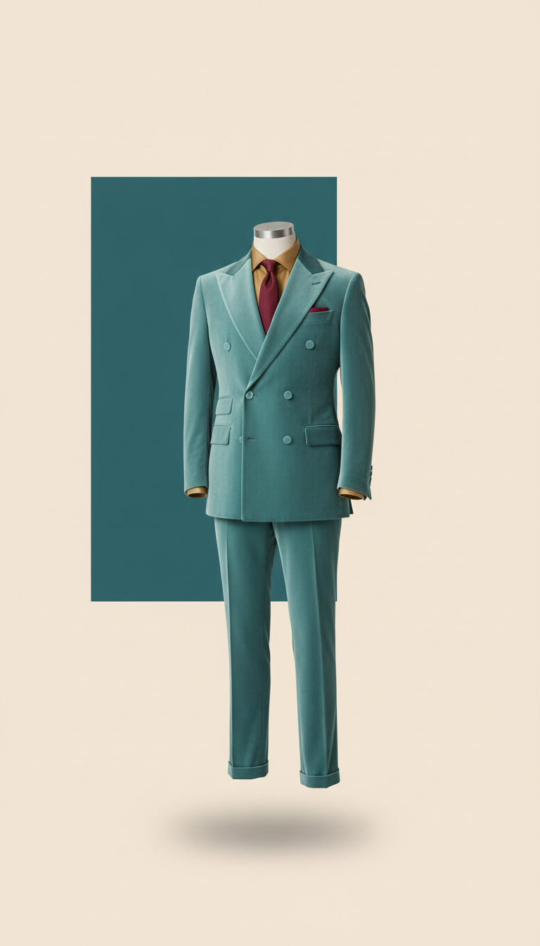 Turquoise mist velvet tailored suit
