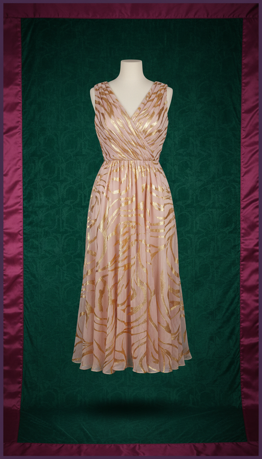 Gold-Foil Detailed Blush Chiffon Gown