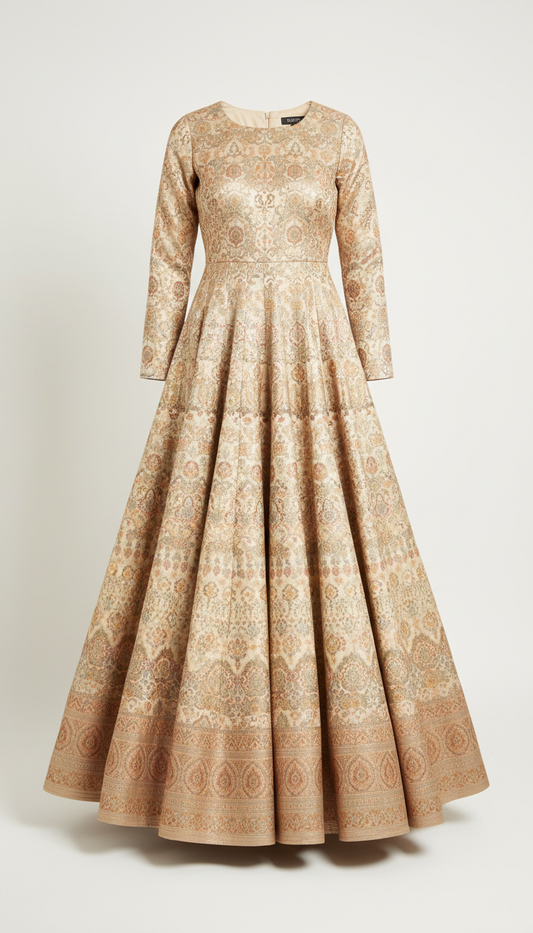 Sand Silk Jacquard Anarkali Dress